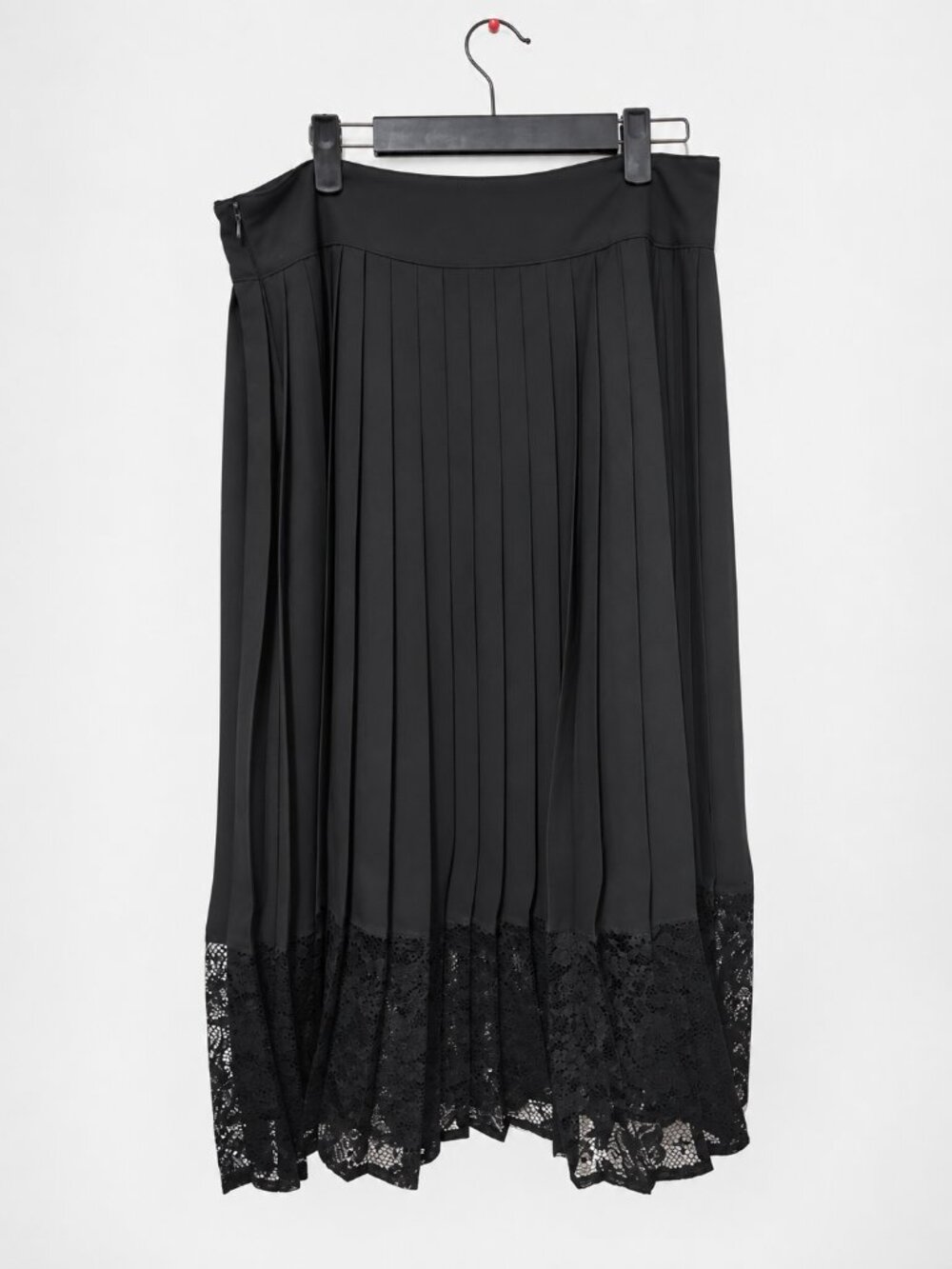 Express NWT Black Pleated Lace-Hem Midi Skirt Size 12